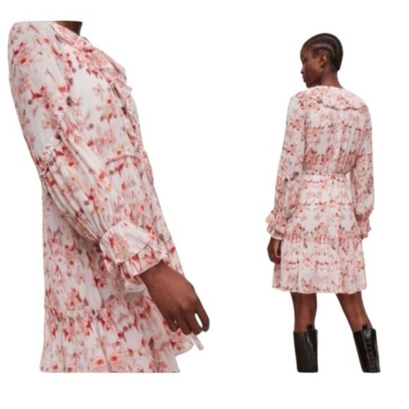 All Saints Ava Momo Frill Floral Dress Puff Sleeves V-neckline NWT Size 10 - Picture 10 of 10